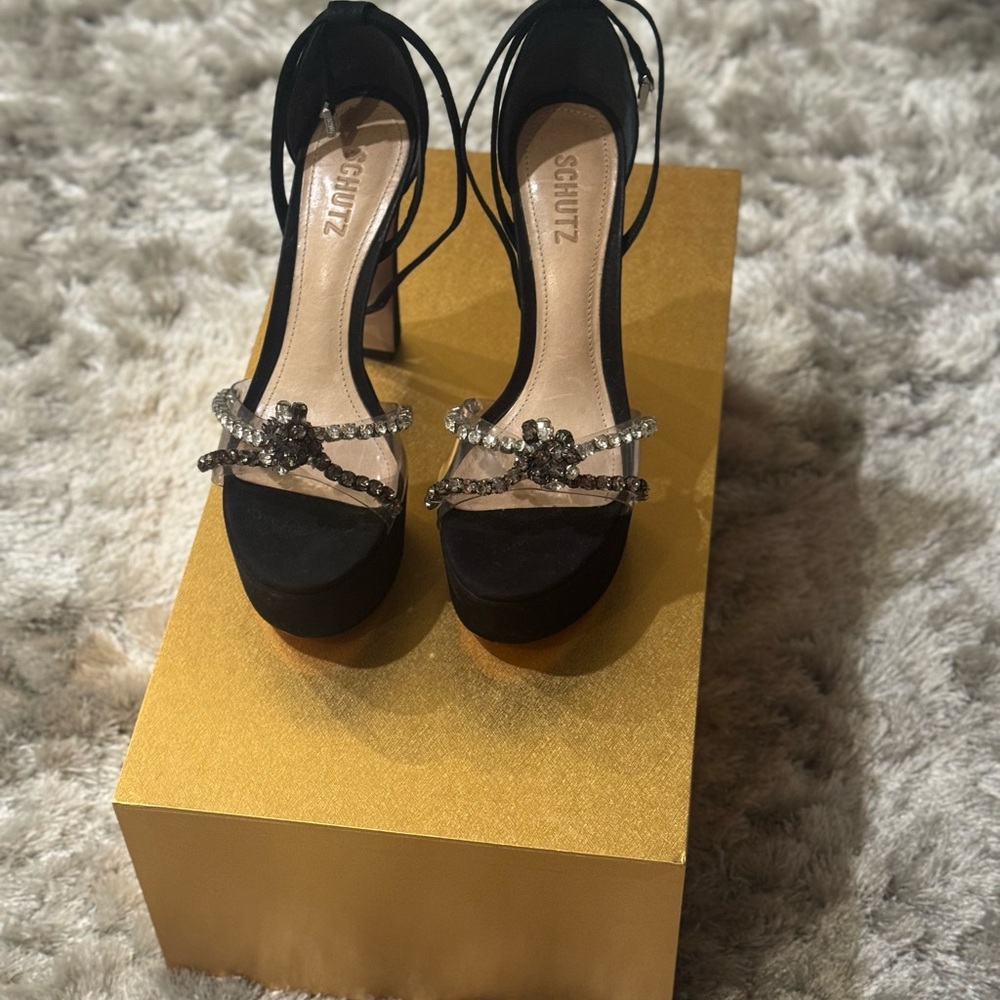 SCHUTZ Black Heels with Crystal Embellishments
